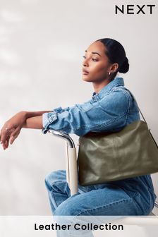 Khaki Green Leather Fold Flap Bag (Q46317) | 490 zł