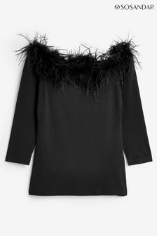 Sosandar Black Feather Trim Bardot Top (Q47023) | €32