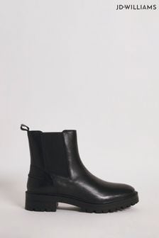 JD Williams Leather Chunky Chelsea Black Boots In Wide Fit (Q47221) | €78