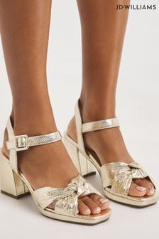 JD Williams Gold Knotted Vamp Wedge Sandals In Extra Wide Fit (Q47242) | LEI 233
