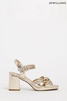 Złote sandały na koturnie JD Williams Vamp z supełkiem, na szeroką stopę (Q47282) | 245 zł