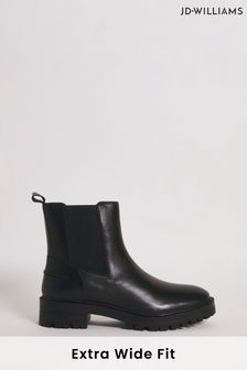 JD Williams Leather Chunky Chelsea Black Boots In Extra Wide Fit (Q47283) | €79
