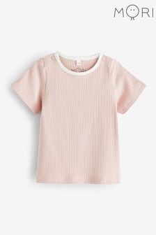 MORI Organic Cotton Pink Ribbed Short Sleeve T-Shirt (Q48338) | HK$165 - HK$185