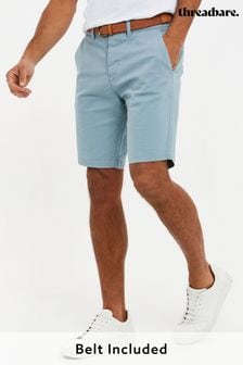 Threadbare Pastel Blue Cotton Stretch Turn-Up Chino Shorts with Woven Belt (Q48556) | AED122
