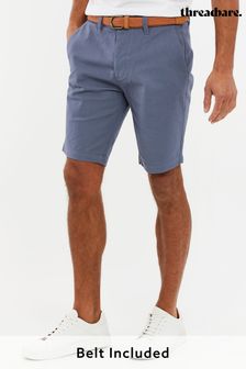 Threadbare Blue Cotton Stretch Turn-Up Chino Shorts with Woven Belt (Q48584) | 153 SAR