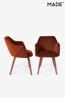 MADE.COM Set of 2 Rust Red and Walnut Legs Lule Arm Dining Chairs (Q48618) | €377