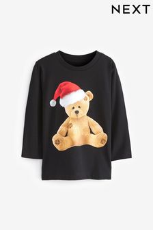 Charcoal Grey Bear Long Sleeve Christmas T-Shirt (3mths-7yrs) (Q48619) | €7 - €9
