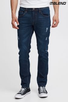 Blend Blue Dark Jet Fit Distressed Mid Stretch Denim Jeans (Q48710) | $77