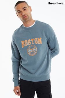 Threadbare Blue Boston Graphic Crew Neck Sweatshirt (Q48758) | LEI 131