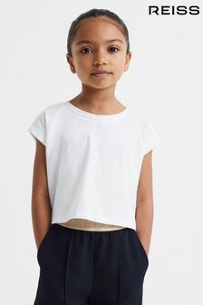 Reiss White Terry 9-13 yrs Cotton Crew Neck Crop Top (Q48788) | $30