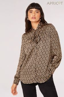 Apricot Brown Geo Print Pussy Bow Blouse (Q48875) | $59