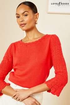 Love & Roses Red 3/4 Sleeve Crochet Bow Back Jumper (Q48916) | AED216