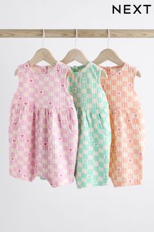 Multi Pastel Checkerboard Baby Vest Rompers 3 Pack (Q48944) | SGD 30 - SGD 37