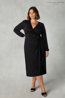 Черное трикотажное платье миди с запахом и пряжкой Live Unlimited Curve (Q49002) | €112