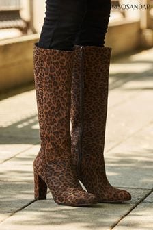 Sosandar Animal Brown Suede Zip Knee High Boots (Q49007) | 817 QAR