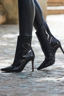 Sosandar Black Glitter Pointed Toe Ankle Boots (Q49008) | AED693