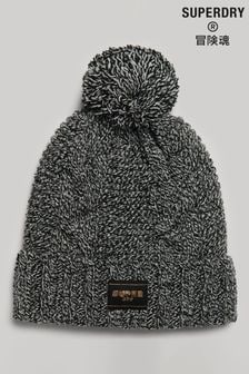 Superdry Black Cable Knit Bobble hat (Q49019) | $43