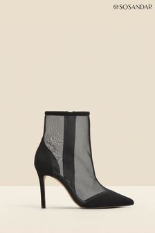 Sosandar Black Suede Stiletto With Mesh Panel Ankle Boots (Q49024) | $199