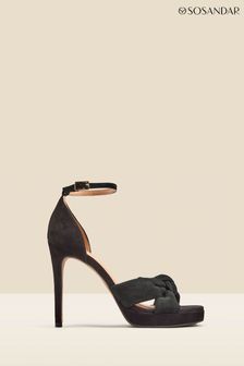 Sosandar Black Nubuck Leather Knot Detail Platform Heels Sandals (Q49028) | ￥19,200