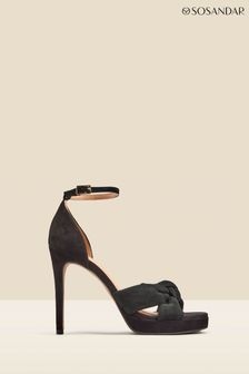 Sosandar Black Nubuck Leather Knot Detail Platform Heels Sandals (Q49028) | $187