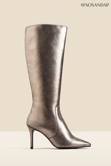 Sosandar Grey Leather Stiletto Heel Knee High Boots (Q49039) | $269