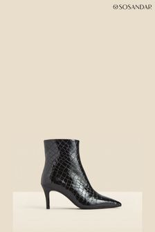 Sosandar Black Croc Effect Leather Mid Heel Ankle Boots (Q49055) | $204