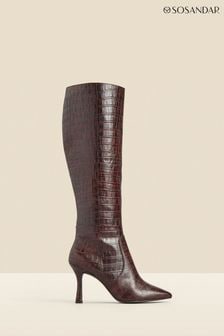 Sosandar Brown Croc Effect Leather Knee High Boots (Q49065) | OMR87