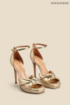 Sosandar Gold Leather Knot Detail Platform Heel Sandals (Q49066) | AED605