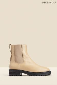 Sosandar Cream Chunky Sole Leather Chelsea Boots (Q49088) | kr1,545