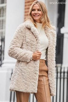 Sosandar White Texture Faux Fur Coat (Q49090) | $231