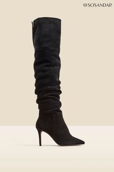 Sosandar Black Suede Slouch Stiletto Heel Over The Knee High Boot (Q49113) | $307