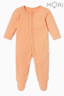 橘色 - Mori有機棉質竹纖維混紡羅紋拉鏈連身睡衣 (Q49248) | NT$1,490
