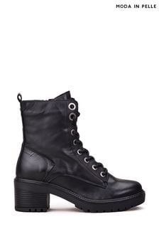 שחור - Moda In Pelle Bellzie Lace Up Leather Boots (Q49271) | ‏699 ‏₪