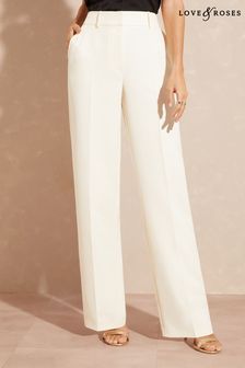 Love & Roses Ivory White Petite High Waist Wide Leg Tailored Trousers (Q49497) | €57