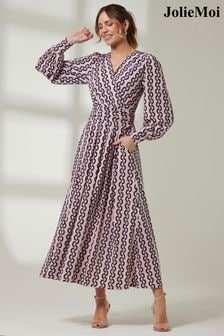 Jolie Moi Pink Renea Long Sleeve Maxi Dress (Q49534) | $111