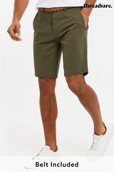 Threadbare Olive Green Cotton Stretch Turn-Up Chino Shorts with Woven Belt (Q49644) | 119 QAR