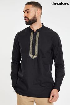 Threadbare Black Long Sleeved Cotton Kurta Tunic Shirt (Q49733) | 134 QAR