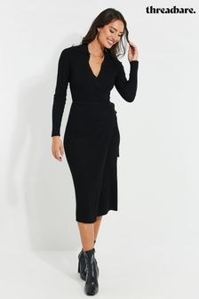 Threadbare Black Ribbed Wrap Dress (Q49818) | 40 €