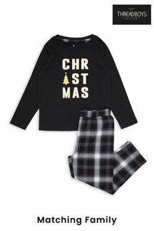 Threadboys Black Cotton Long Sleeve Christmas Pyjama Set (Q49847) | €11