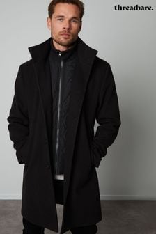 Threadbare Black Luxe Funnel Neck Coat with Mock Layer (Q49927) | $171