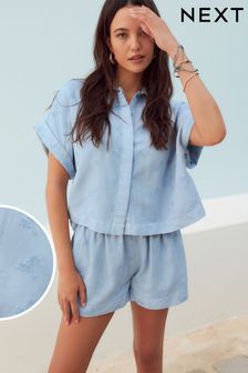 Blue Embroidered TENCEL™ Pull-On Shorts (Q50010) | $66