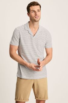 أبيض - Joules Linen Blend Striped Polo Shirt (Q50029) | 255 ر.س