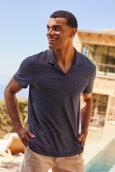Темно-синий - Joules Linen Blend Striped Polo Shirt (Q50031) | €55