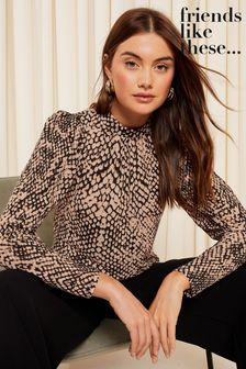 Friends Like These Snake Long Sleeve Textured Jersey High Neck Blouse (Q50392) | 1,717 UAH
