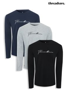 Grau - Threadbare Langärmelige Shirts aus Baumwolle im 3er-Pack (Q50677) | 53 €