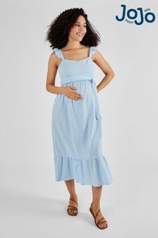 JoJo Maman Bébé Blue Striped Maternity Midi Summer Dress (Q50715) | SGD 96