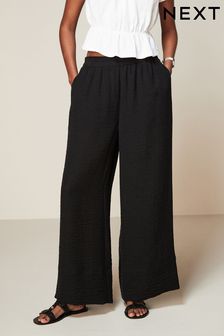 Negru - Pantaloni texturați largi (Q50790) | 266 LEI