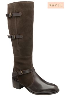 Ravel Brown Leather & Suede Zip-Up Knee High Boots (Q50888) | AED749