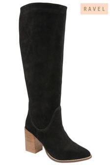 Ravel Black Suede Zip-Up Knee High Boots (Q50890) | €208