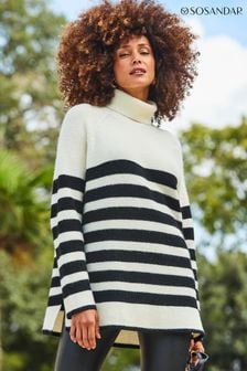 Sosandar Cream Stripe Roll Neck Jumper (Q50994) | $101